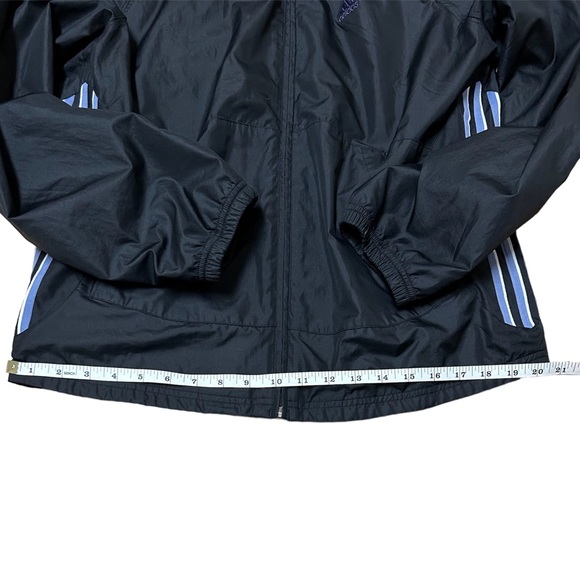 EUC Adidas Windbreaker with Hood in Black with Violet & White Stripes - Picture 7 of 10